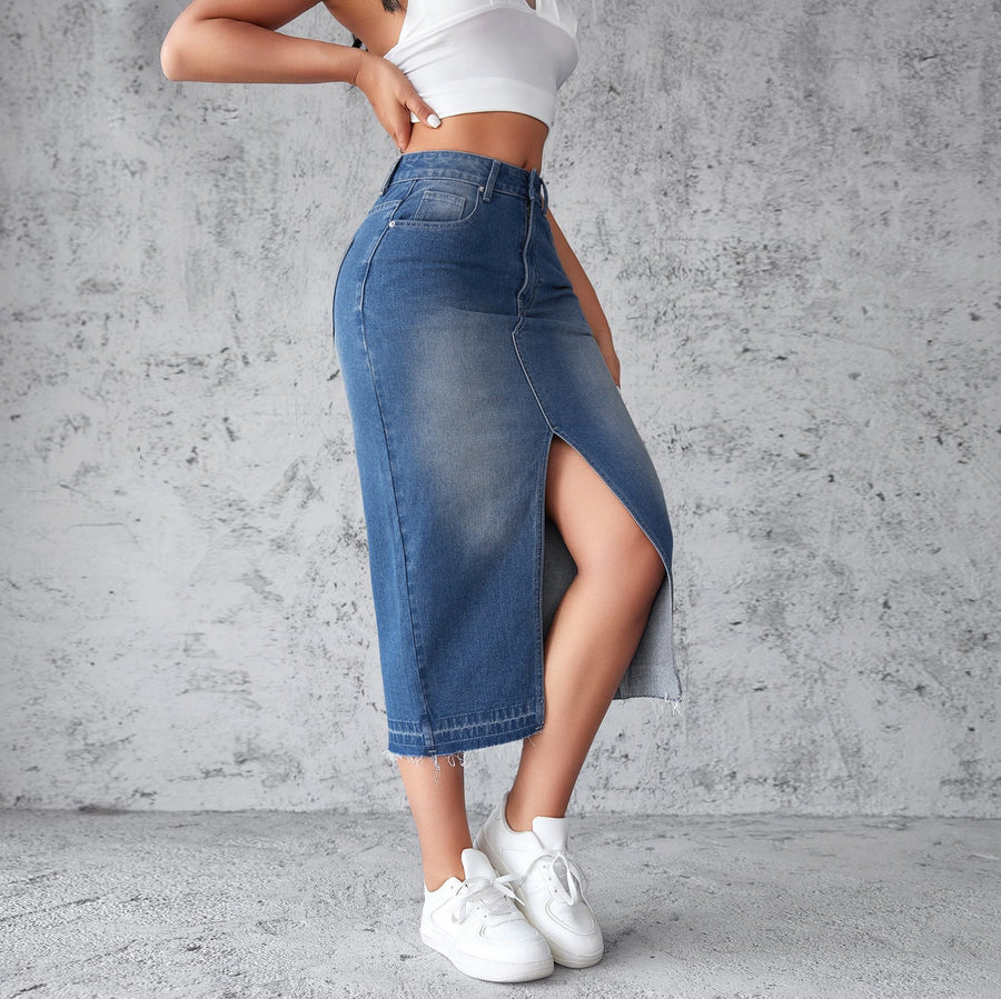 Oriana | Women's Fringe Slit Jeans in Blue