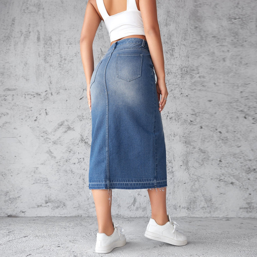 Oriana | Women's Fringe Slit Jeans in Blue