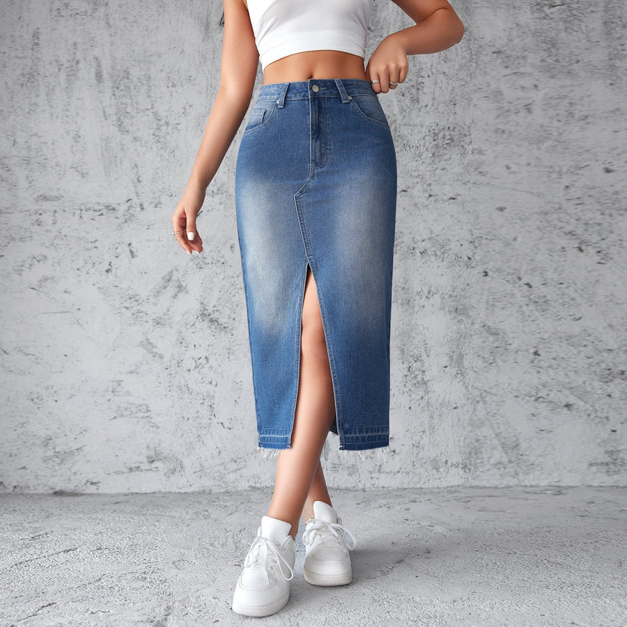 Oriana | Women's Fringe Slit Jeans in Blue