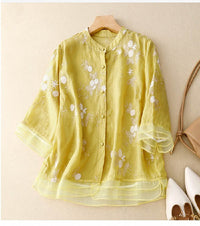 Oriana | Women's Embroidered Accents Blouse in Yellow