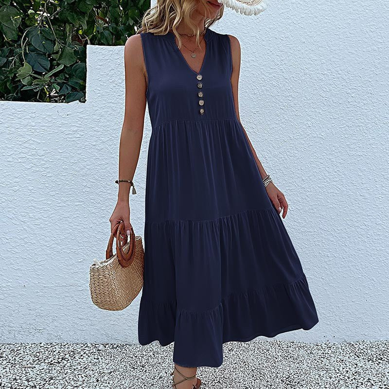 Orietta | Women's Voluminous Maxi Dress in Dark Blue