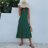 Orietta | Women's Voluminous Maxi Dress in Pine Green