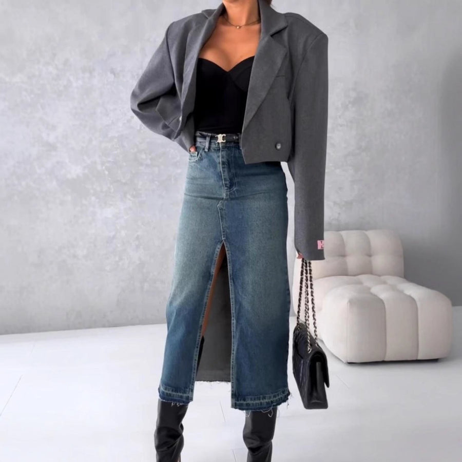 Orla | Women's Slit Modern Jeans in Blue