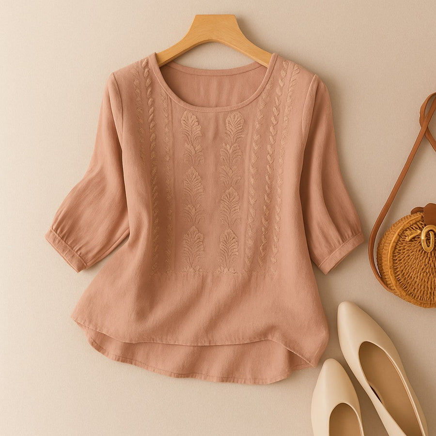 Orla | Women's Embroidered Front Detail Blouse in Blush