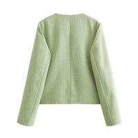 Orla | Women's Textured Pockets Jacket in Bohnen Green