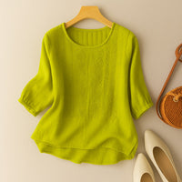 Orla | Women's Embroidered Front Detail Blouse in Yellow Green