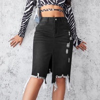 Orsola | Women's Fringe Slit Casual Jeans in Black