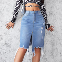 Orsola | Women's Fringe Slit Casual Jeans in Blue