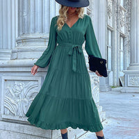 Orsolina | Women's Waist Belt Button-Front Ruffle Belted Maxi Dress