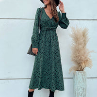 Ortensia | Women's Wrap Modern Maxi Dress in Pine Green