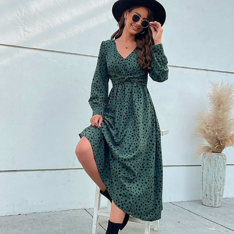 Ortensia | Women's Wrap Modern Maxi Dress in Pine Green