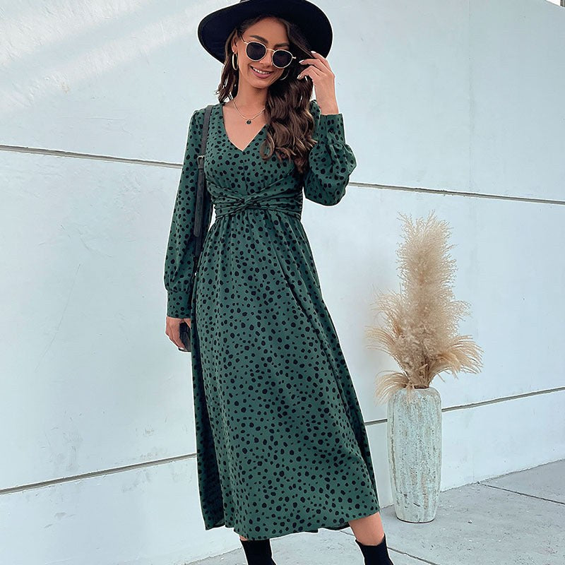Ortensia | Women's Wrap Modern Maxi Dress in Pine Green