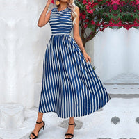 Ottilia | Women's Flowing Striped Fashionable Maxi Dress in Blue White