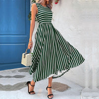 Ottilia | Women's Flowing Striped Fashionable Maxi Dress in Green