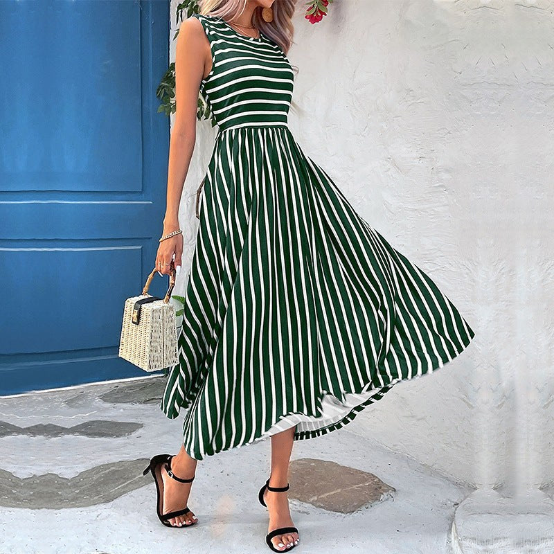 Ottilia | Women's Flowing Striped Fashionable Maxi Dress in Green