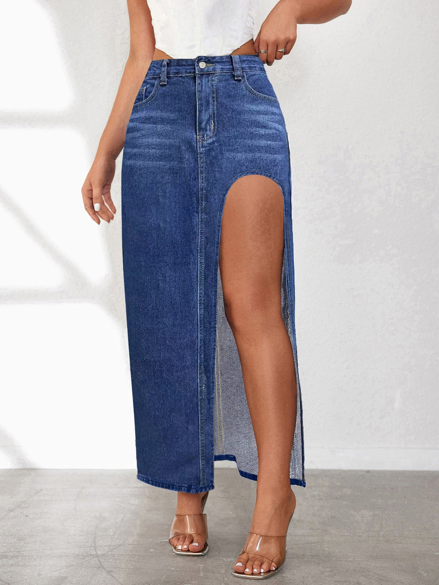 Ottilie | Women's Slit Casual Jeans in Dark Blue