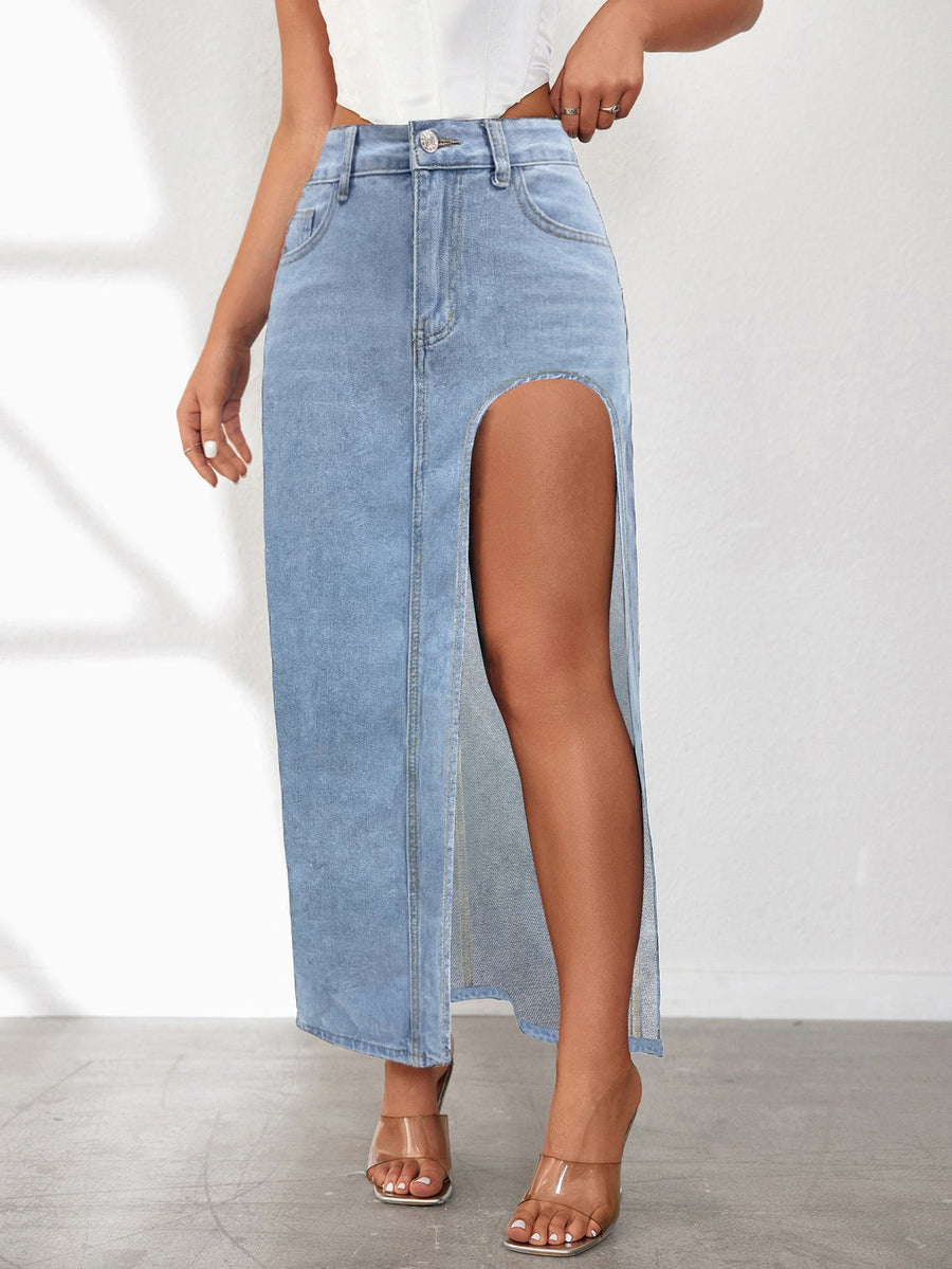 Ottilie | Women's Slit Casual Jeans in Light Blue