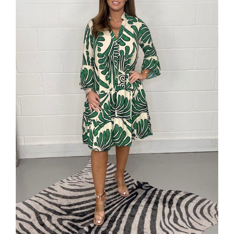 Ottilie | Women's Floral Shirt Dress in Green