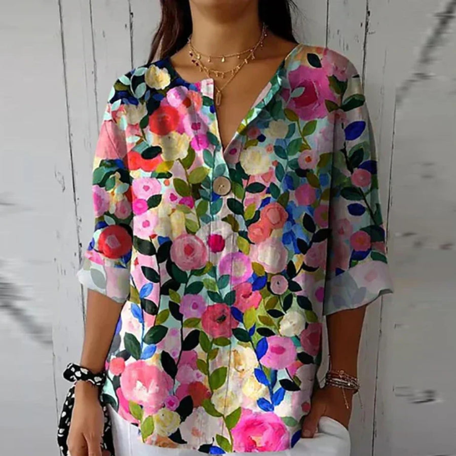 Paloma | Women's Floral Print Button Front Closure Blouse