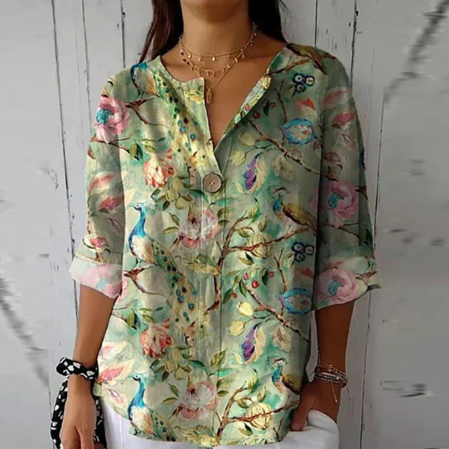 Paloma | Women's Floral Print Button Front Closure Blouse