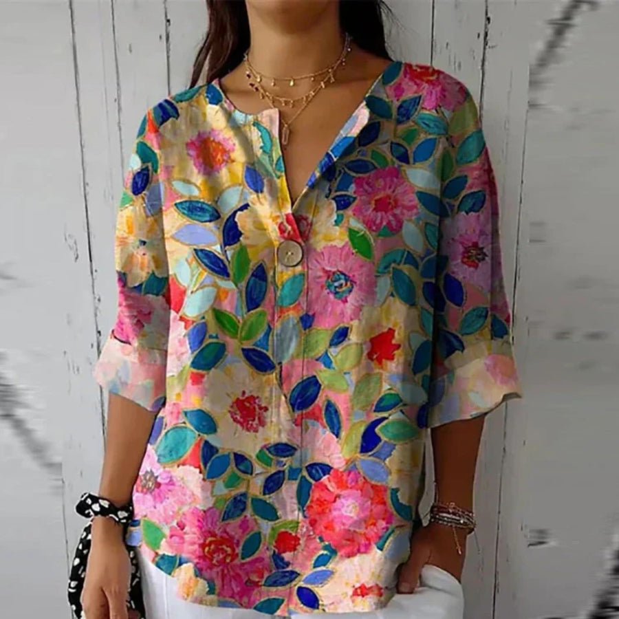 Paloma | Women's Floral Print Button Front Closure Blouse