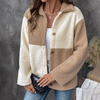 Pamela | Women's Button Detail Plaid Cozy Fleece Jacket in Brown