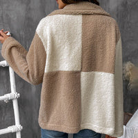 Pamela | Women's Button Detail Plaid Cozy Fleece Jacket in Brown