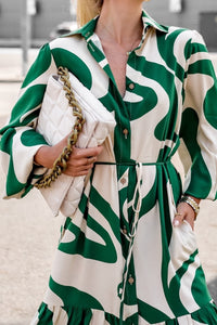 Pandora | Women's Waist Belt Belted Fashionable Shirt Dress in Green