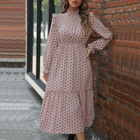 Pandorine | Women's Ruffle Detail Puff Sleeve Maxi Dress in Pink