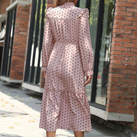 Pandorine | Women's Ruffle Detail Puff Sleeve Maxi Dress in Pink
