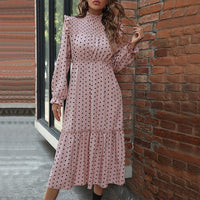 Pandorine | Women's Ruffle Detail Puff Sleeve Maxi Dress in Pink