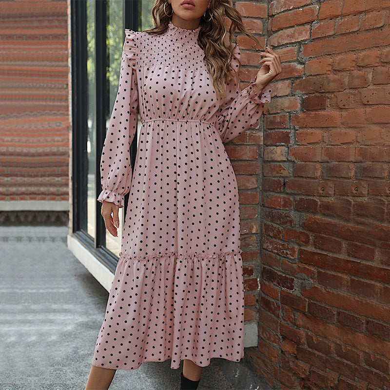 Pandorine | Women's Ruffle Detail Puff Sleeve Maxi Dress in Pink