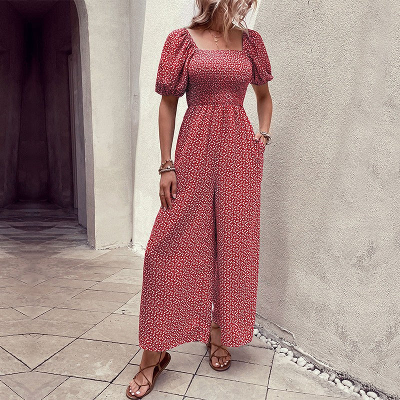 Pantaleona | Women's Puff Sleeve Slit Maxi Dress in Red