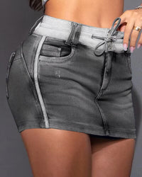 Pascale | Women's Drawstring Casual Jeans in Black Gray