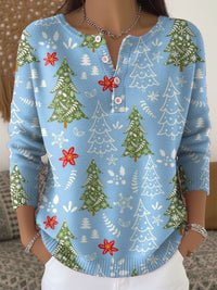 Pascale | Women's Holiday Print Blouse in Blue