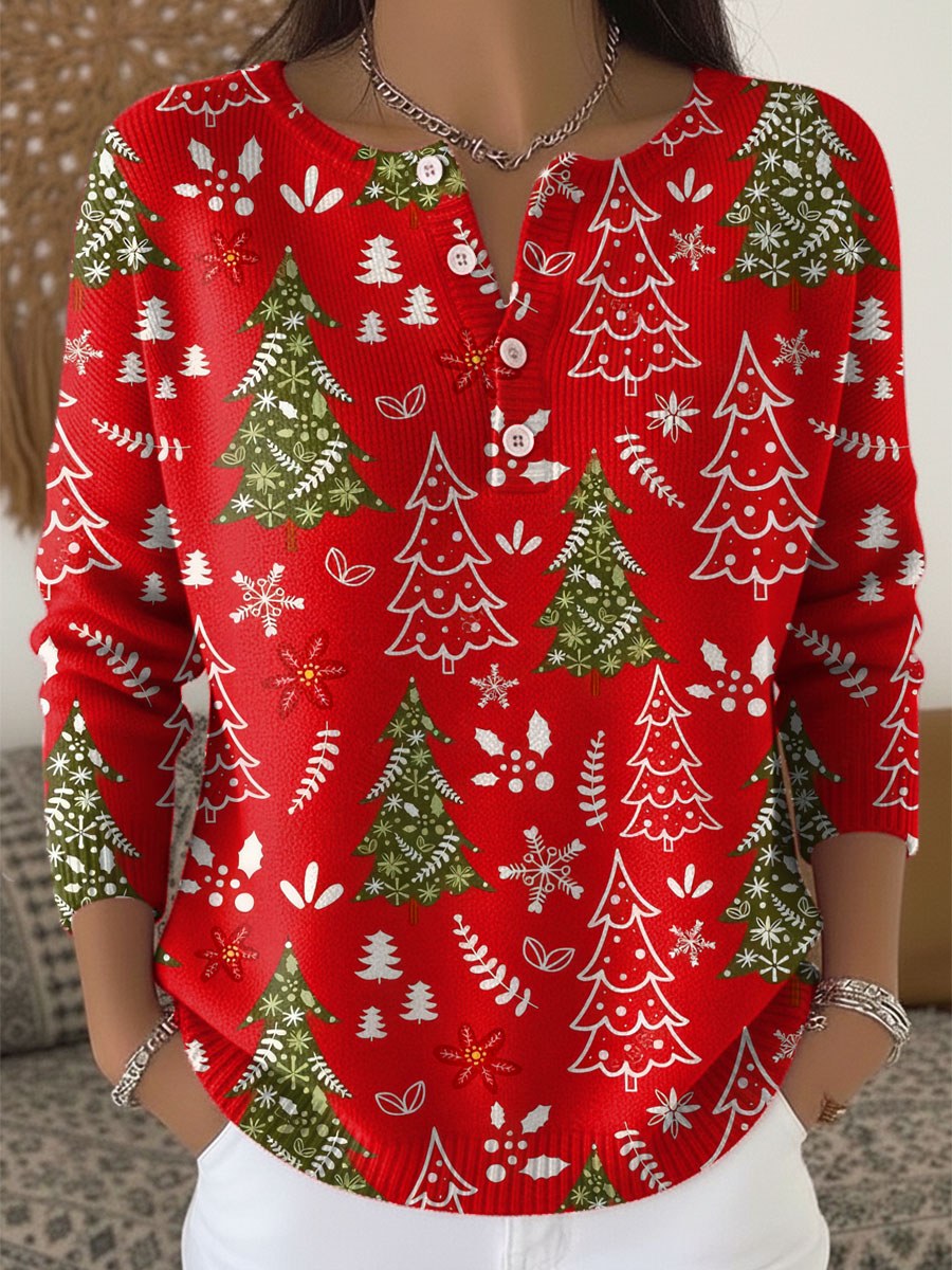 Pascale | Women's Holiday Print Blouse in Red