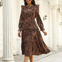 Pasqualine | Women's Ruffle Detail Fashionable Maxi Dress in Brown