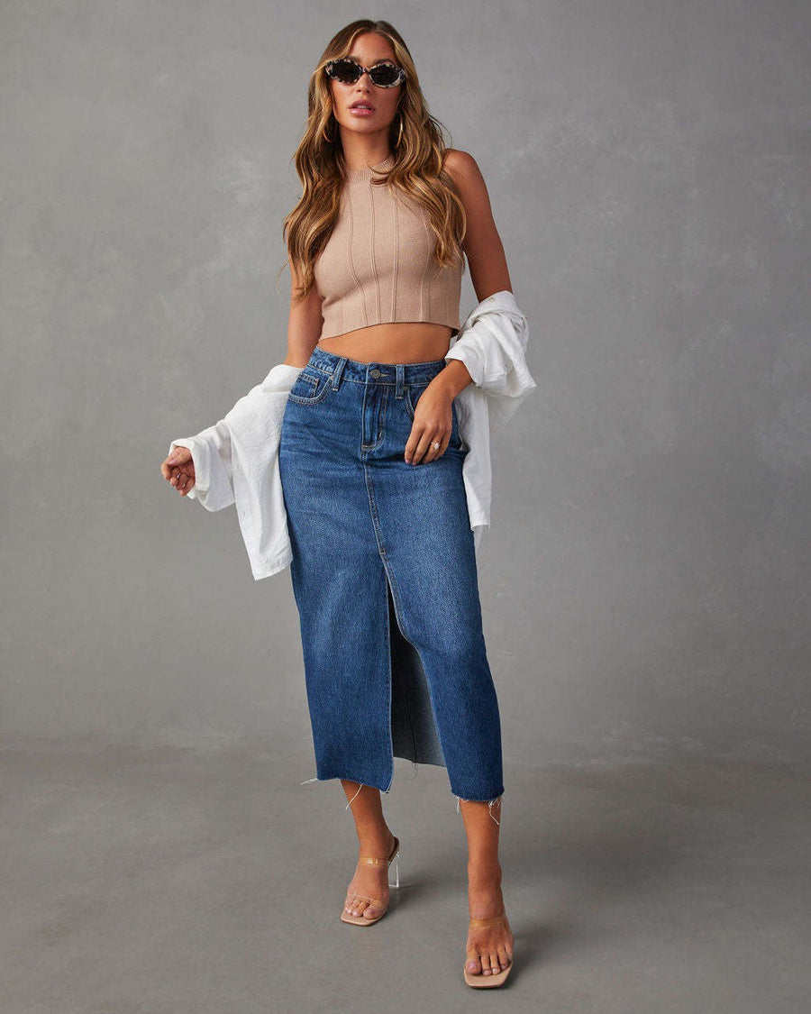 Patience | Women's Slit Fashionable Casual Jeans in Dark Blue