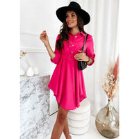 Pauline | Women's Asymmetric Tailored Belted Shirt Dress in Magenta
