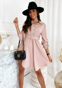 Pauline | Women's Asymmetric Tailored Belted Shirt Dress in Pink