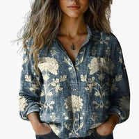 Pauline | Women's Long Sleeve Paisley Blouse in Blue