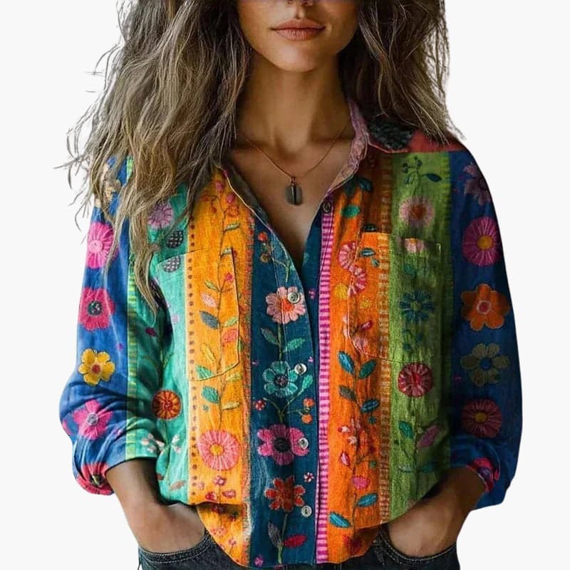 Pauline | Women's Long Sleeve Paisley Blouse in Orange