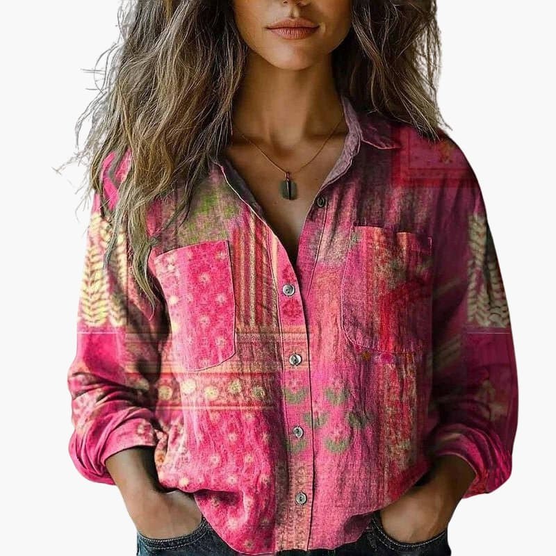 Pauline | Women's Long Sleeve Paisley Blouse in Pink