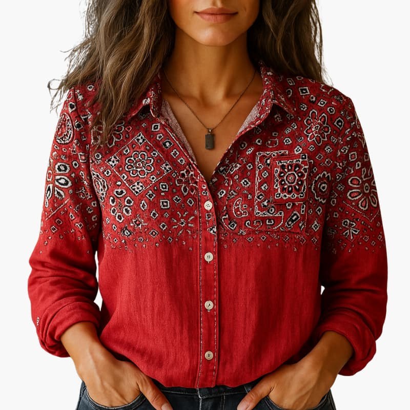 Pauline | Women's Long Sleeve Paisley Blouse in Red