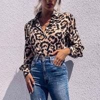 Pelagia | Women's Leopard Print Elegant Blouse in Khaki