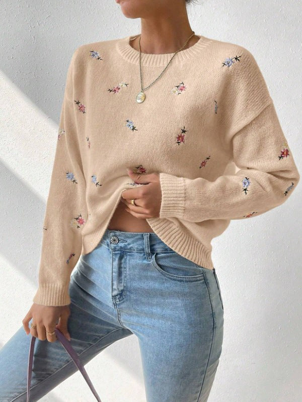 Perpetua | Women's Cozy Floral Knit Sweater in Apricot