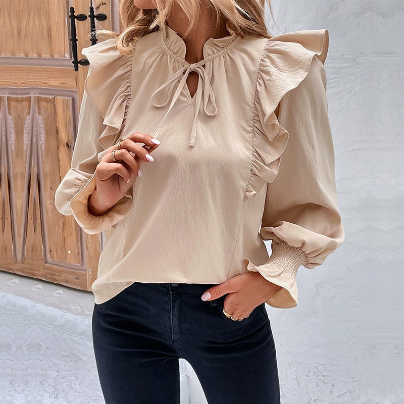 Perrine | Women's Ruffle Detail Elegant Blouse in Apricot