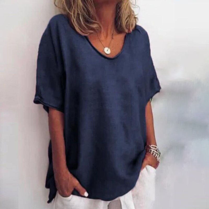 Persephone | Women's Scoop Neck Loose Fit Blouse in Blue