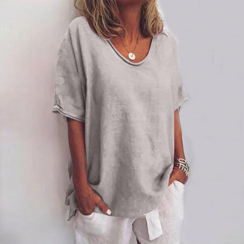 Persephone | Women's Scoop Neck Loose Fit Blouse in Gray