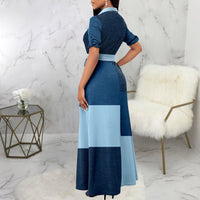 Persephonie | Women's Tailored Belted Maxi Dress in Blue